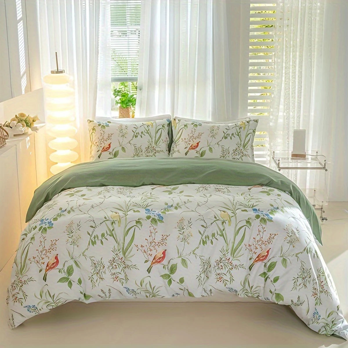 Botanical Leaf Print Duvet Cover Set with Pillowcases