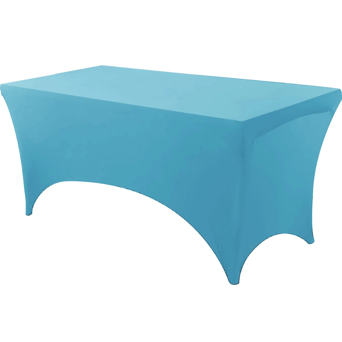 Light blue stretchable spandex tablecloth covering a rectangular table.