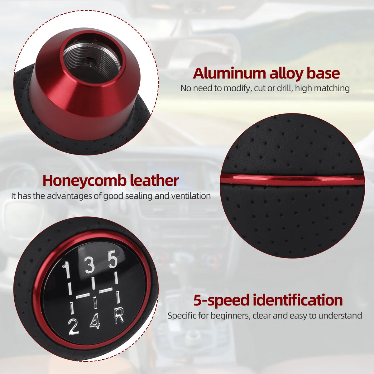 Universal Aluminum Alloy Shift Knob with Leather Grip