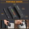 Portable design of a precision screwdriver set with LED light and 5 torque settings shown in various angles.