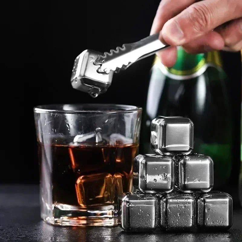Reusable Stainless Steel Whiskey Stones with Tongs