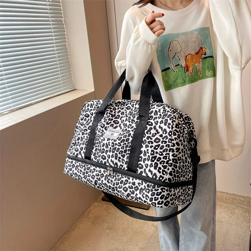 Animal Print Travel Duffle Bag with Shoe Compartment