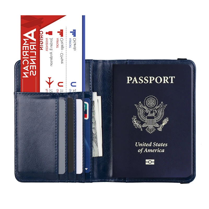 Classic PU Leather Passport Holder with US Flag Detail