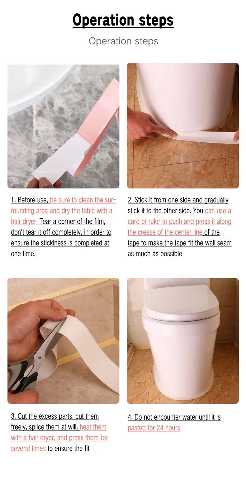 Self-Adhesive Waterproof Sealing Tape for Bathroom & Kitchen Edges