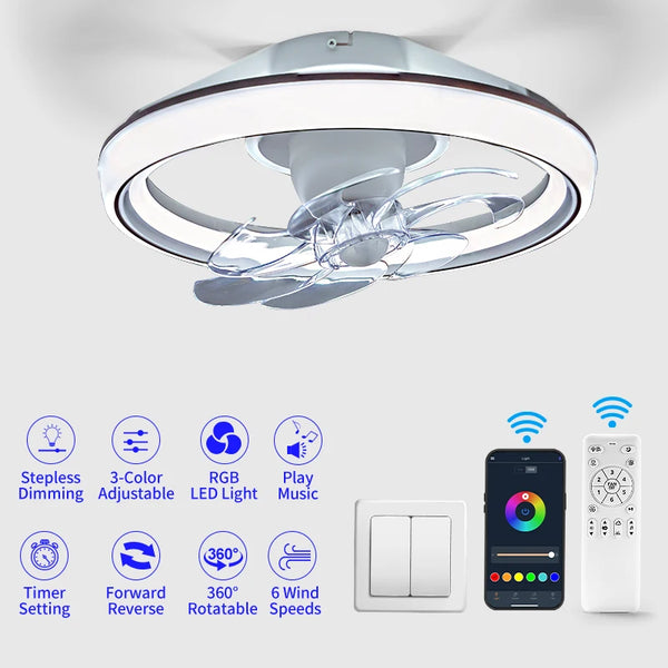 Smart LED Ceiling Fan with RGB Music Light & Speaker