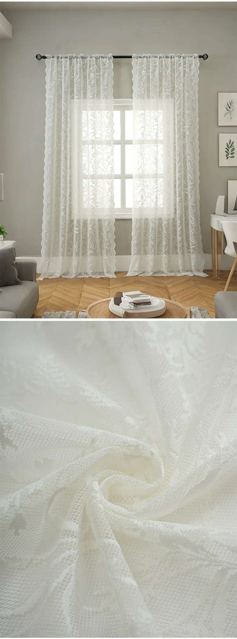 Lace Floral Sheer Curtain Panel for Living Room & Bedroom
