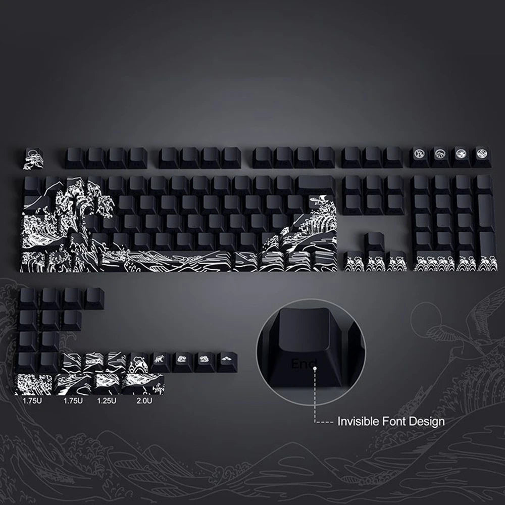Ukiyo-e Art PBT Keycaps with Side-Engraved Translucent Design
