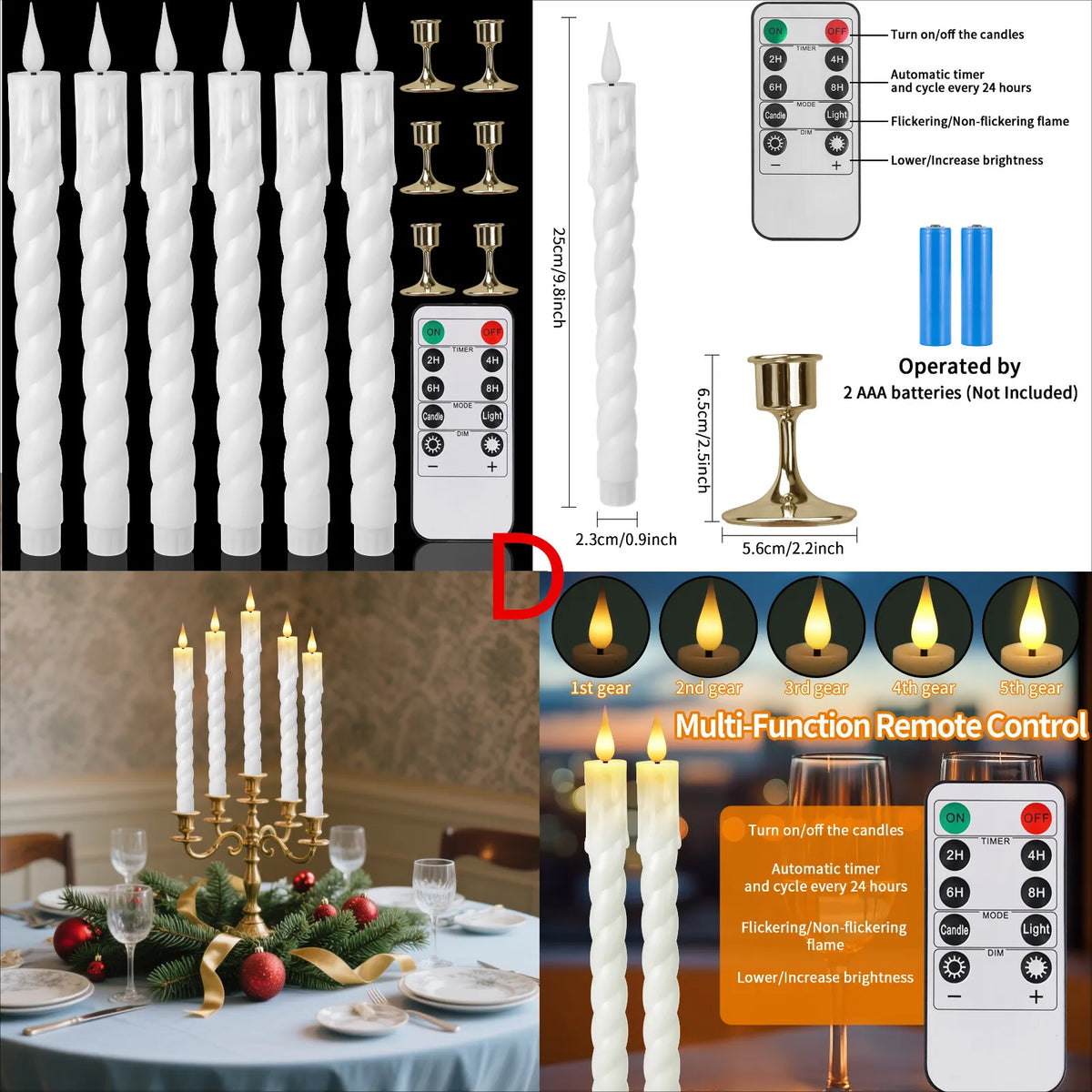 LED Flameless Taper Candles with Remote Control