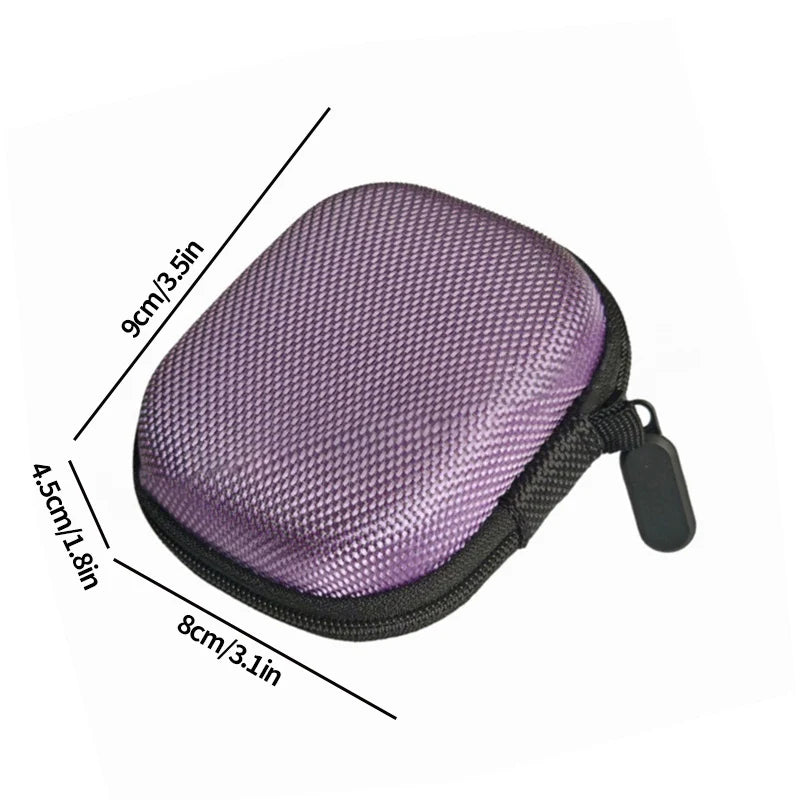 Purple portable storage case for insulin and peptide vials, showing dimensions.