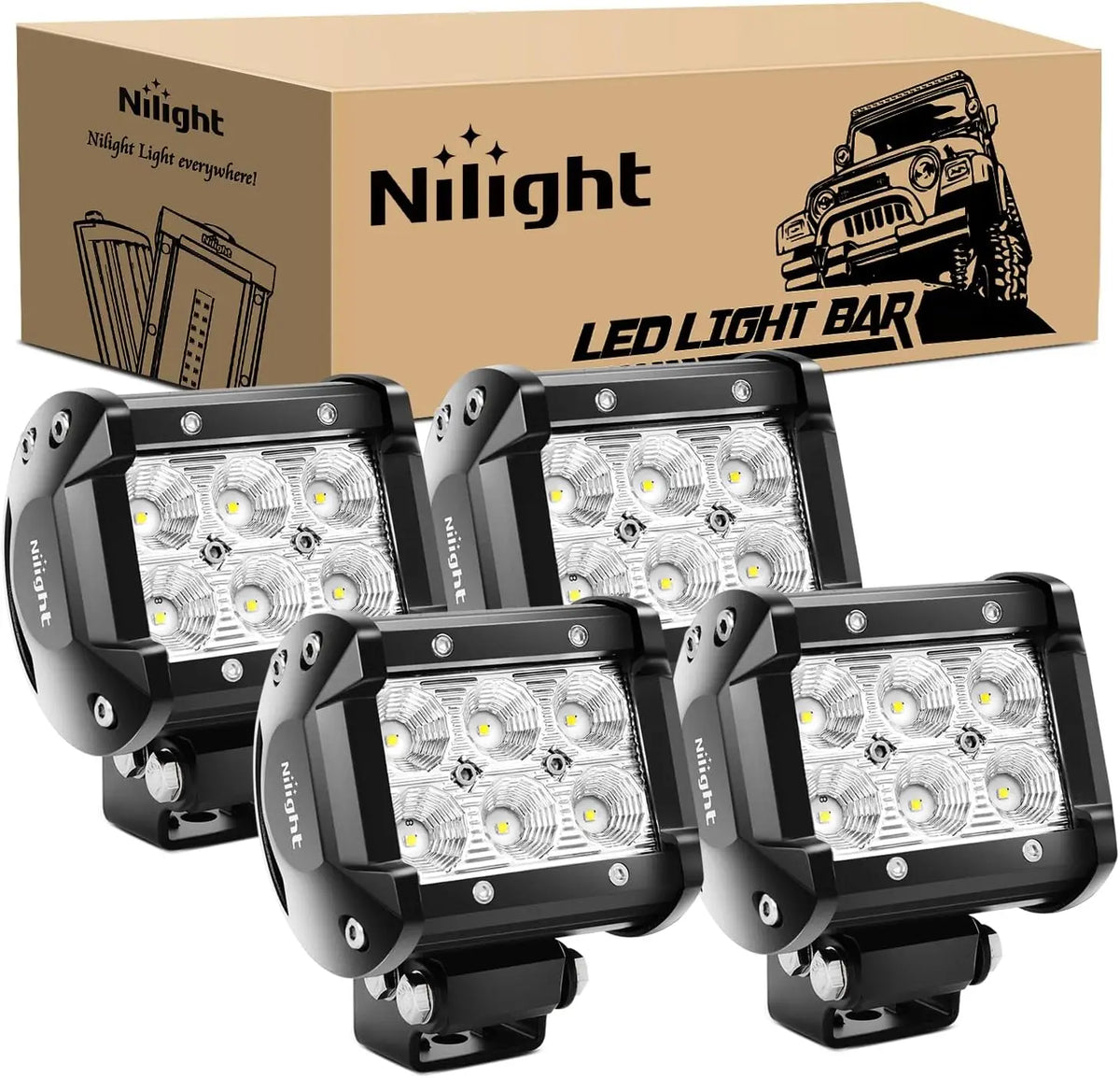 18W LED Flood Light Pods (4-Pack) for Trucks, SUVs & Off-Road Vehicles