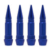 Five blue universal bullet head screws with conical tips arranged in a row.
