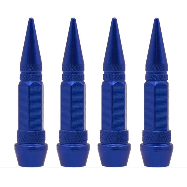 Five blue universal bullet head screws with conical tips arranged in a row.