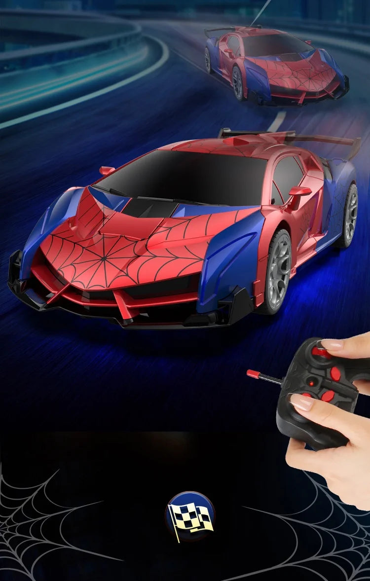 1:18 Scale RC Stunt Car with 360° Spin, LED Lights & One-Button Transformation