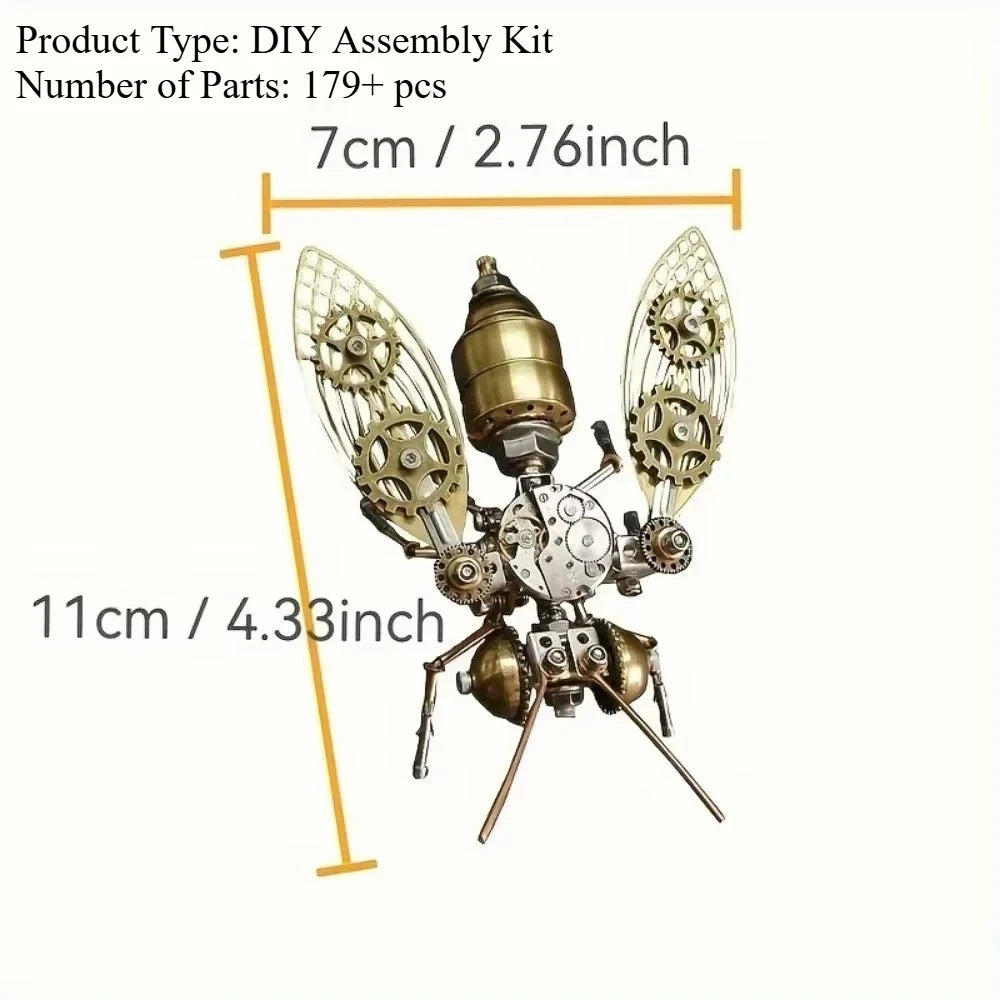 A DIY assembly kit of a durable metal insect puzzle decor featuring multiple parts and components.