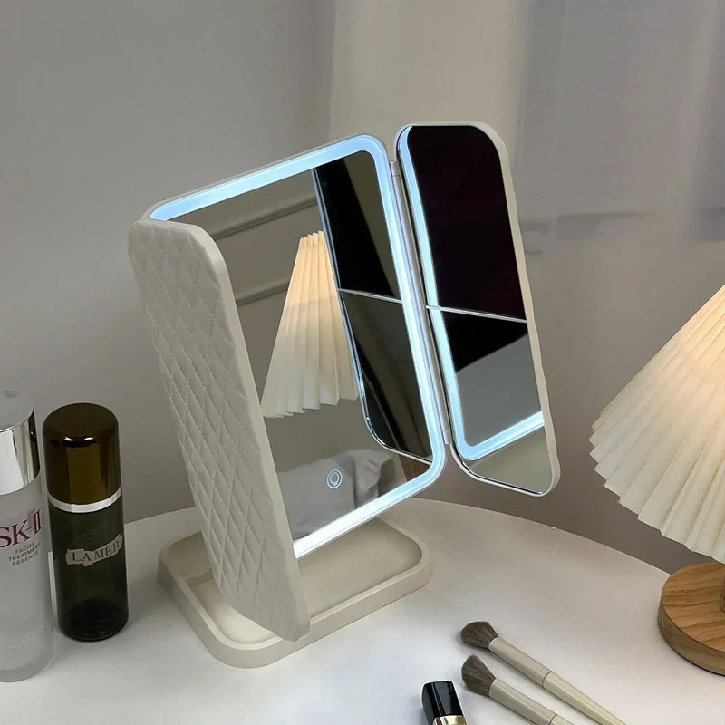 Tri-Fold LED Lighted Makeup Mirror with 3x/2x/1x Magnification