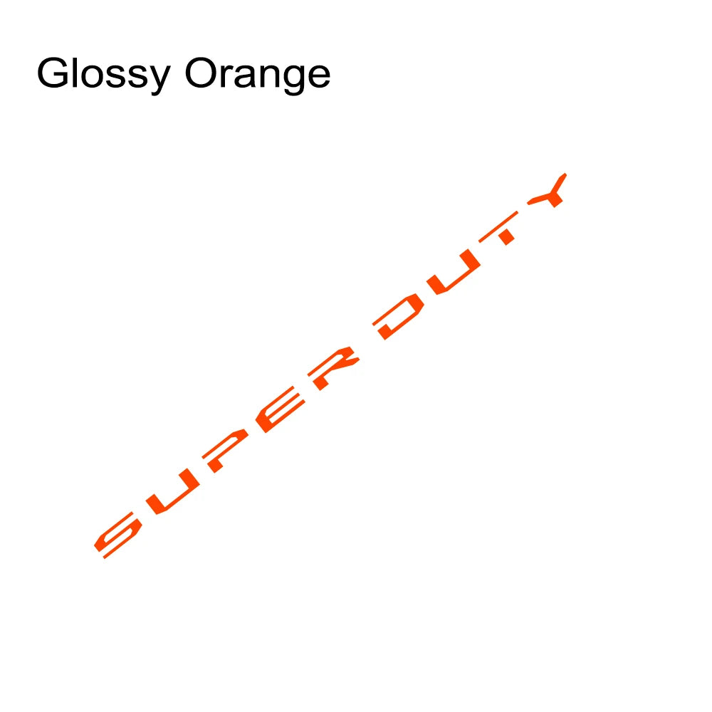 Glossy orange tailgate insert decal for a Ford Super Duty truck.