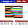 A box of heat shrink tubing kit containing various colored and sized tubes for shrinking plastic parts.