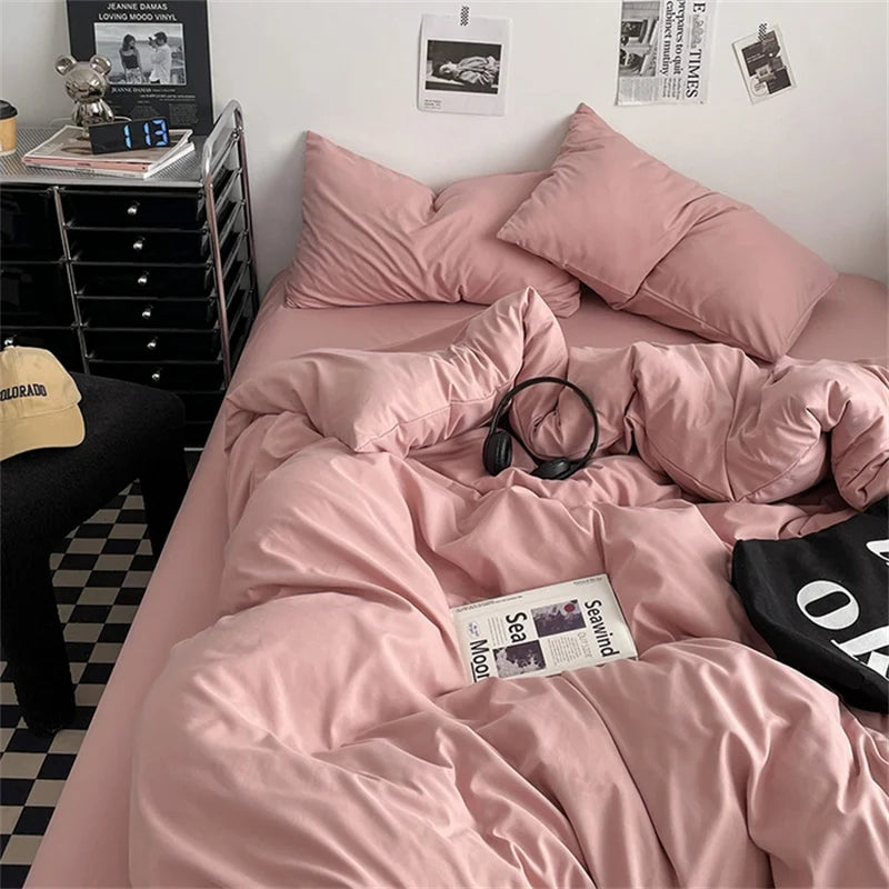 Washed Cotton 4-Piece Bedding Set with Duvet Cover