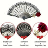 Vintage spanische Flamenco-Rose-Spitze, Handfächer mit schwarz-weißem Muster und roter Rosenverzierung