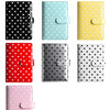 A selection of six A6 polka dot PU leather binder wallets in black, mint green, yellow, red, gray, and white.