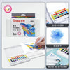 A set of 36 watercolor paint pens and brushes for art, including a palette and packaging.