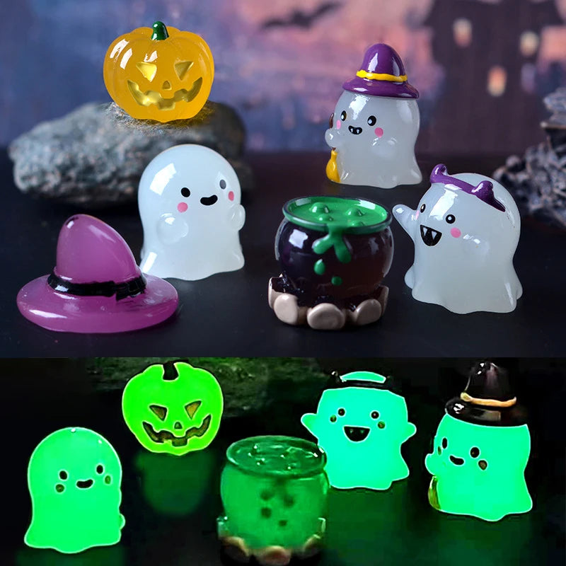 Glow-in-the-Dark Halloween Witch & Pumpkin Figurine Set