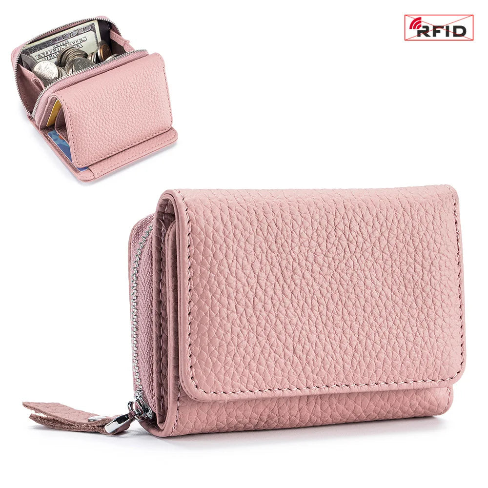 Genuine Leather Mini RFID Wallet for Women