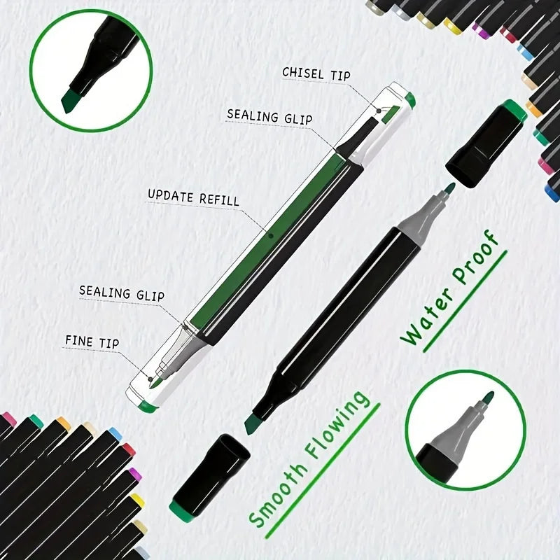 Dual-Tip Permanent Markers – 12 Color Art Set for Drawing & Crafting