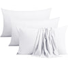 A set of four white microfiber pillowcases with envelope closures stacked together.