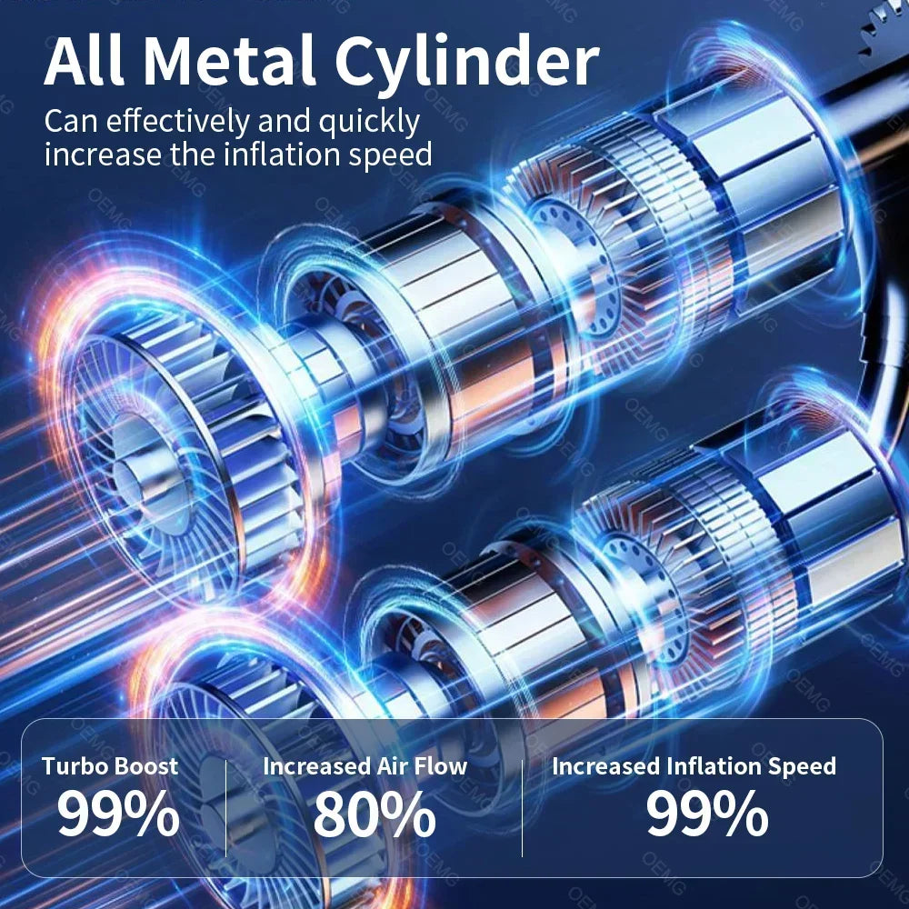 Close-up of an All Metal Cylinder tire inflator showing increased inflation speed and air flow.