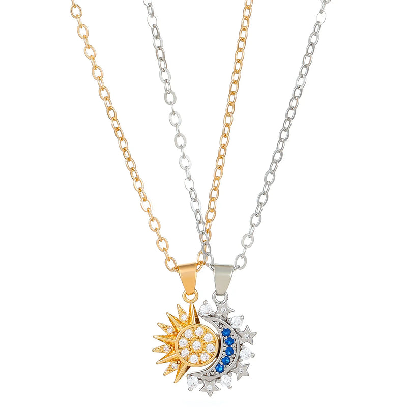 Copper Sun & Moon Magnetic Pendant Necklace