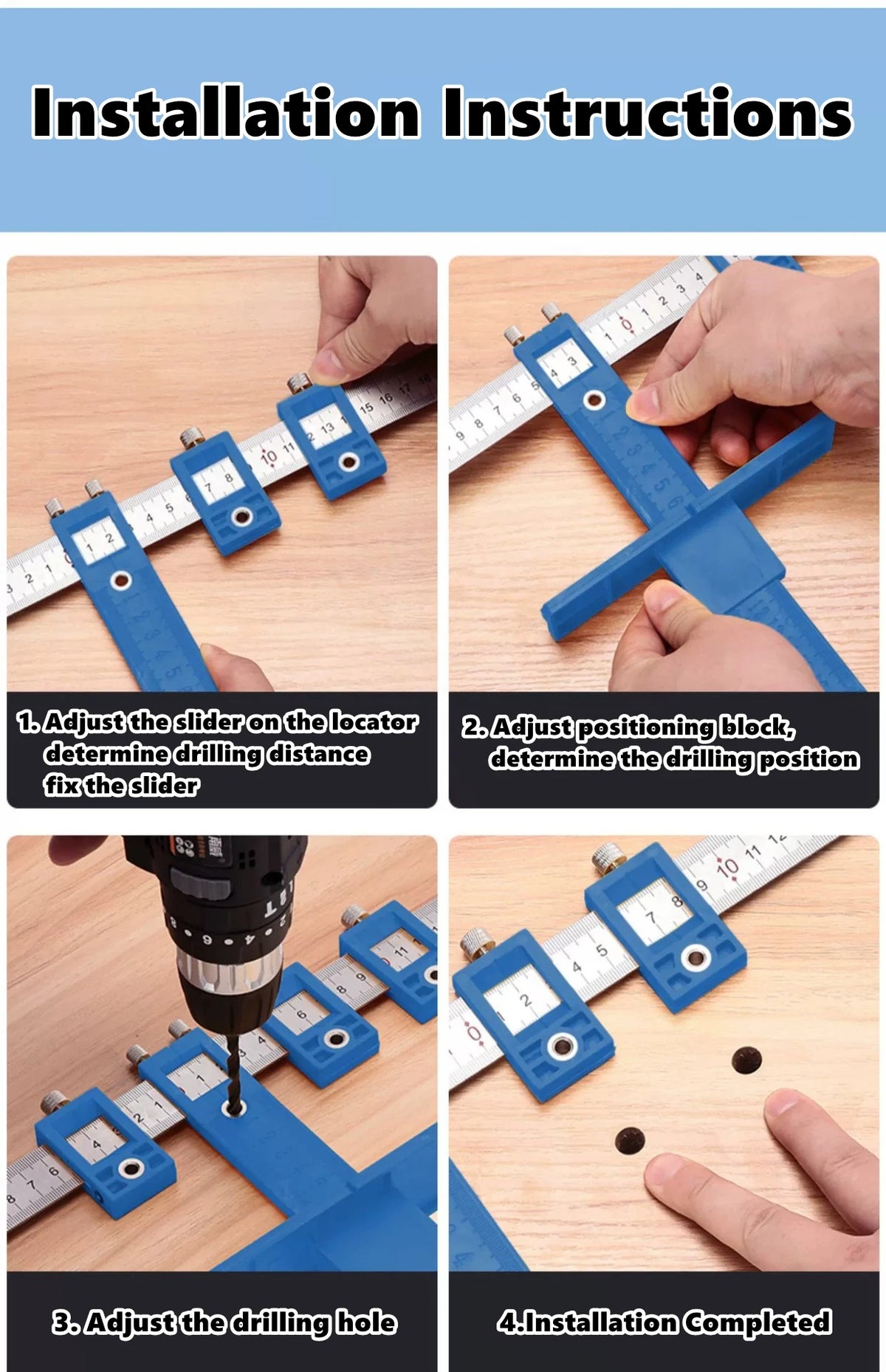 Cabinet Handle Drill Guide Template with Locator Punch