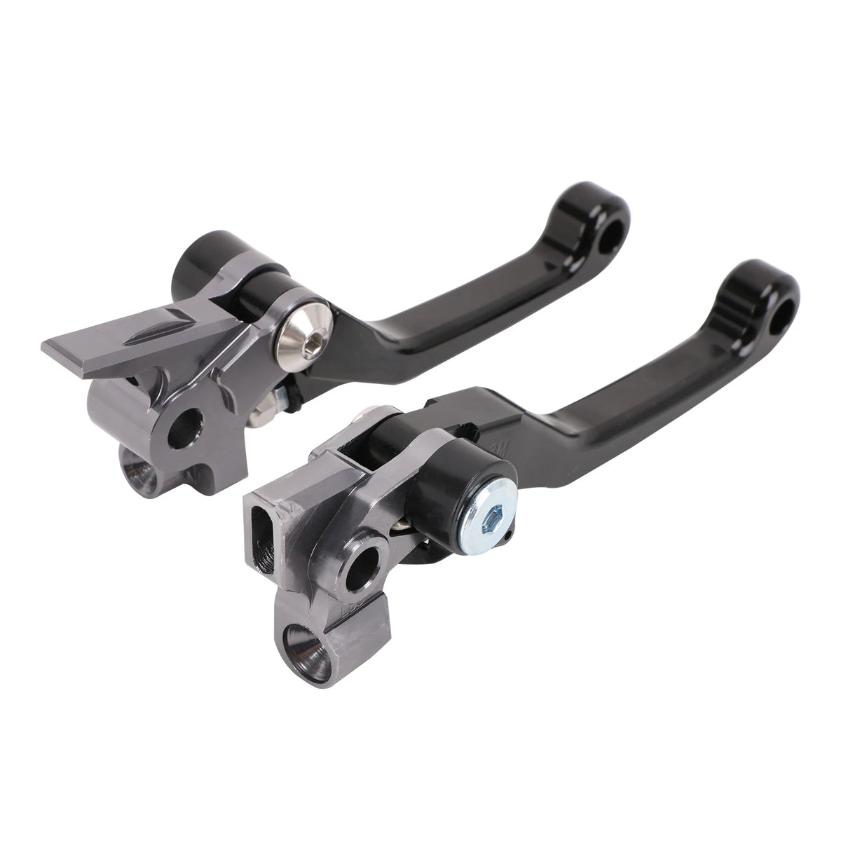 A set of black CNC aluminum clutch and brake levers for motorcycles.