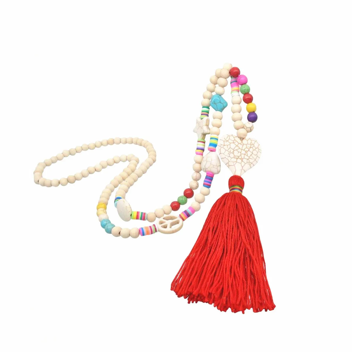 Bohemian Wooden Bead Tassel Necklace