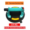 A black vacuum suction cup with a teal handle and mounting bracket, designed for lifting 220 kg.