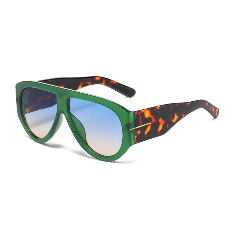 Gafas de ojo de gato Y2K oversize con marco de estampado leopardo verde y naranja