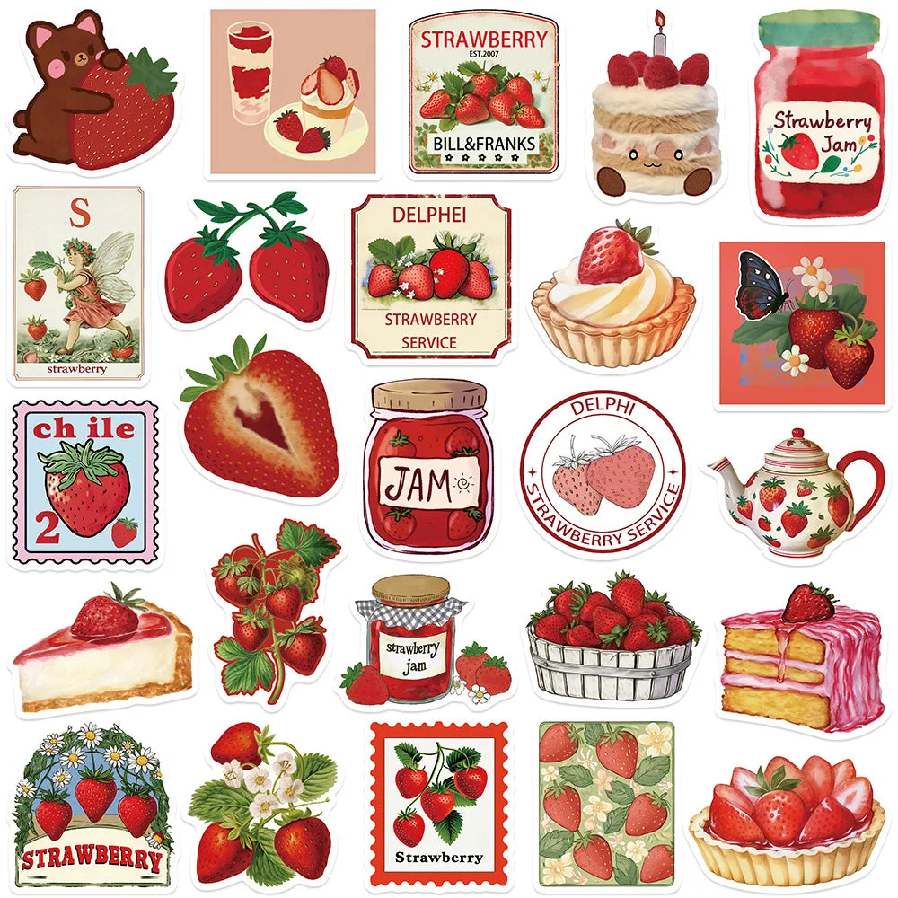Cute Strawberry Waterproof Stickers Pack (50 Pcs)