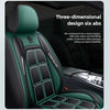 Close-up of a green and black car seat cover featuring a three-dimensional design with stitching.