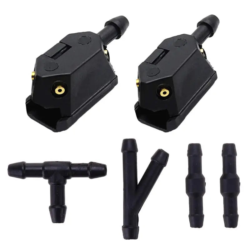Black 4-way adjustable windshield washer spray nozzle kit with hose components