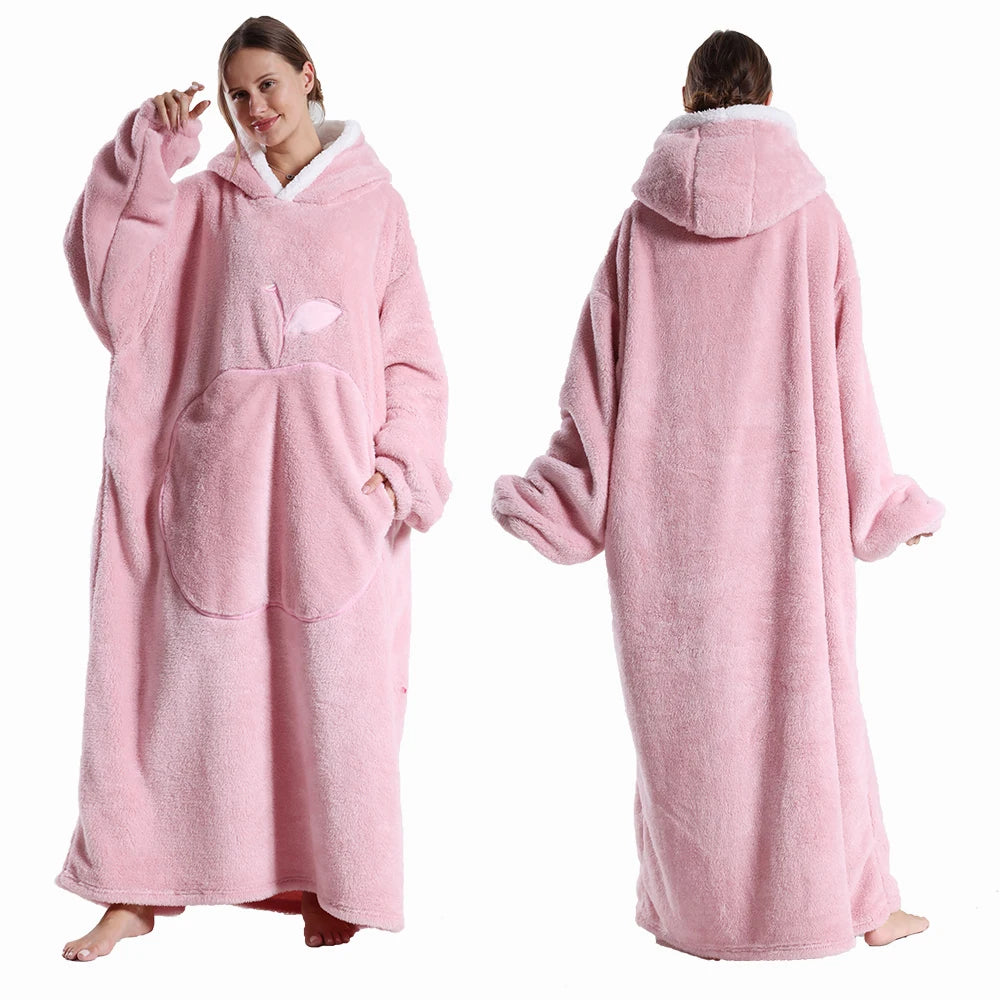 Oversized Wearable Fleece Blanket Hoodie with Sleeves