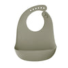 A light gray silicone baby bib with a catch pocket for food protection.
