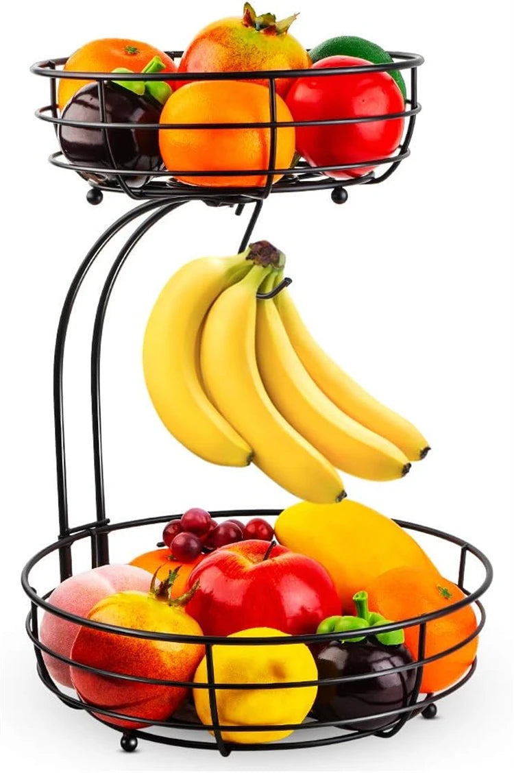 2-Tier Countertop Fruit Basket with Banana Hanger