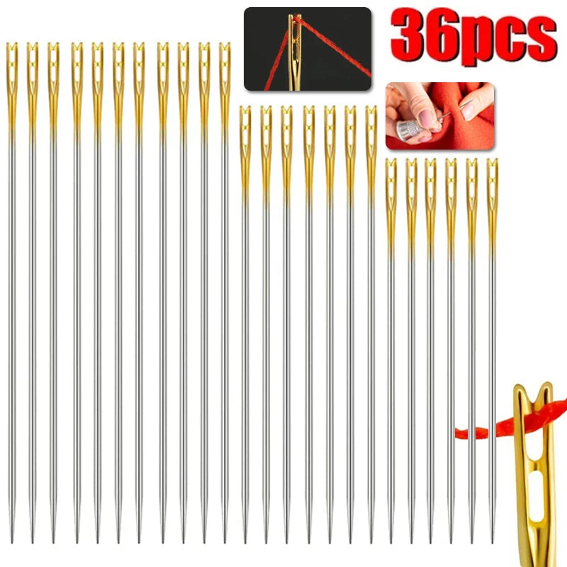 Self-Threading Stainless Steel Sewing Needles (12-Pack)