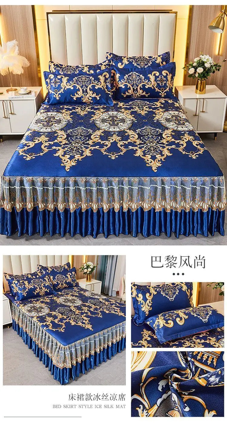 4-Piece Royal Blue Bedding Set with Bed Skirt and Pillow Covers