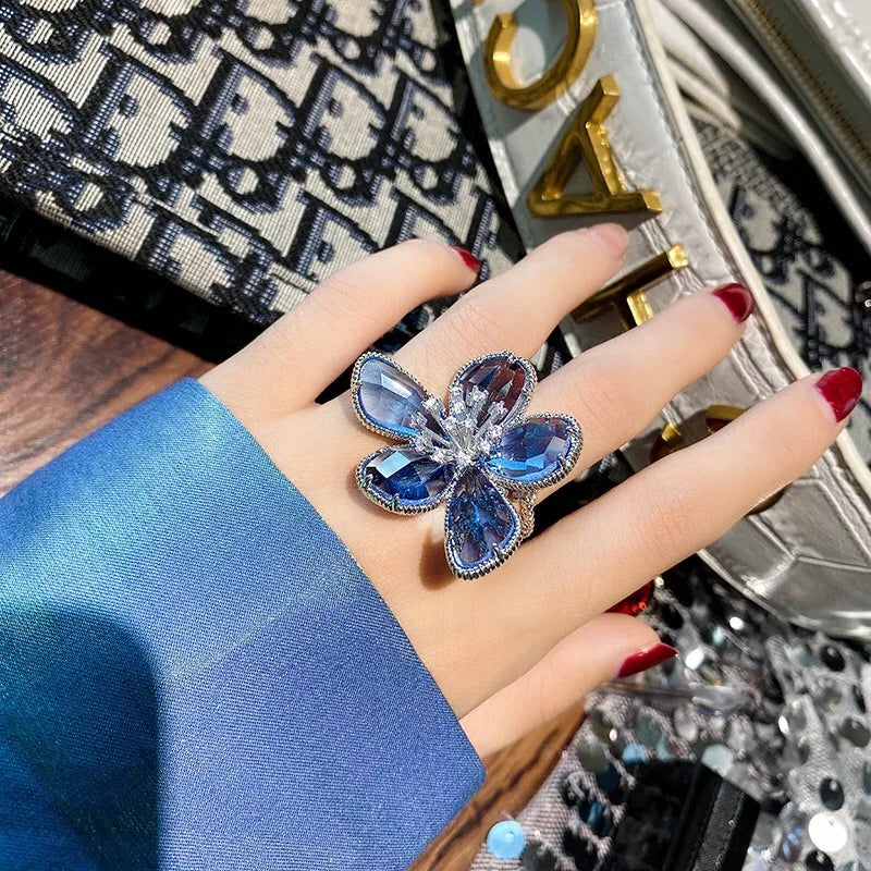 Crystal Flower Statement Ring