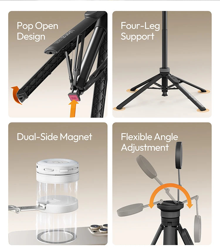 Portable Phone Tripod with Magnetic Mount and Wireless Remote