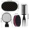 A black hair brush and sponge comb kit with various sizes and shapes for styling hair.
