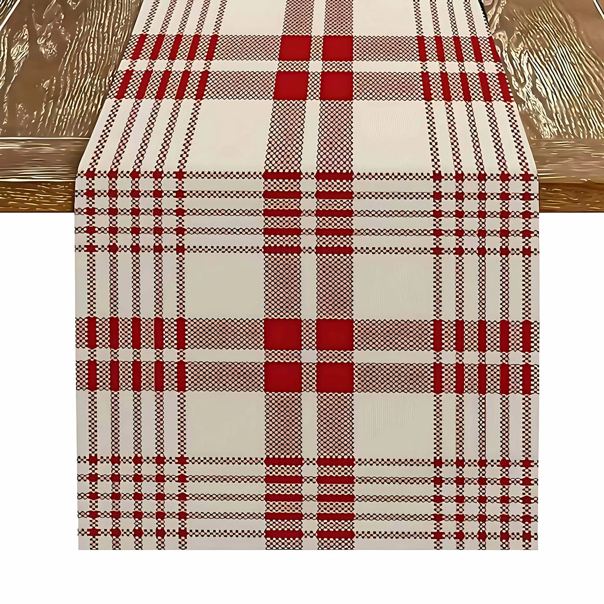 Classic Checkered Table Runner – Rustic Linen Farmhouse Decor