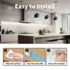 Instructions showing how to install a USB LED strip light by wiping the surface, tearing the back film, and pressing it into 