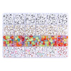 A grid storage box filled with various colored and white acrylic letter beads for jewelry making